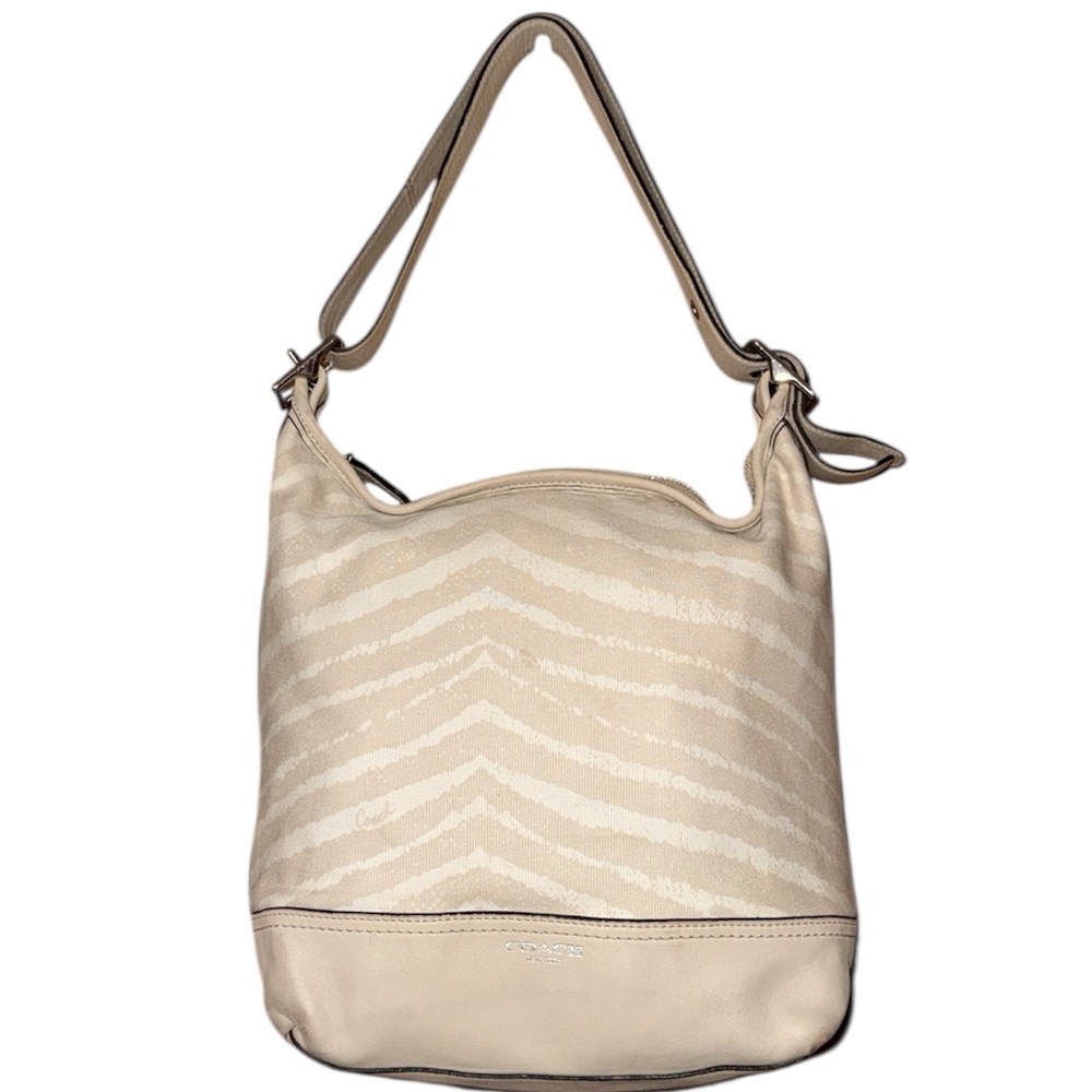 •COACH•TAN & IVORY LEGACY ZEBRA PRINT ZIP DUFFLE SHOULDER BAG VGUC